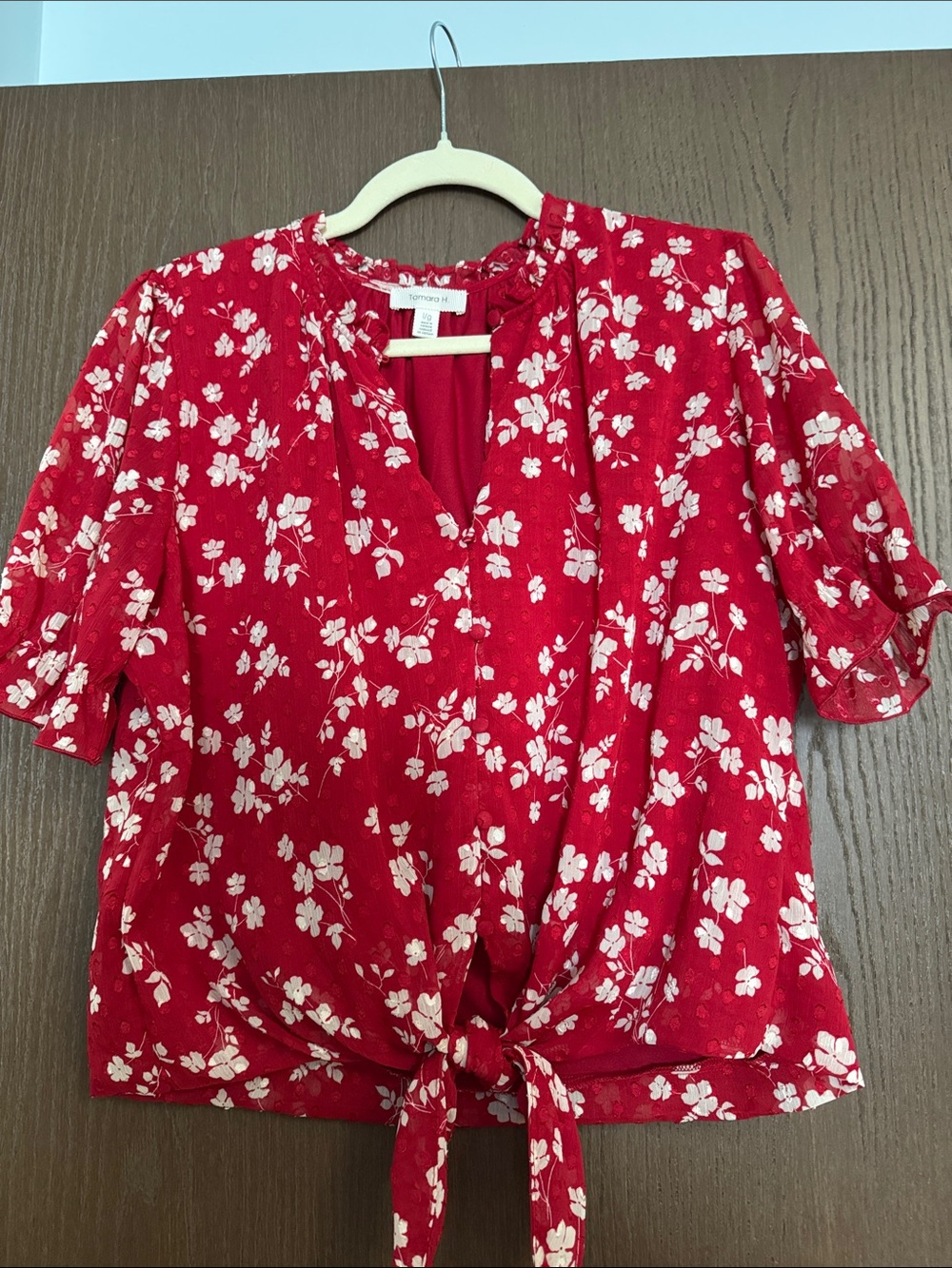 Tie-Front Red Floral Blouse - Women